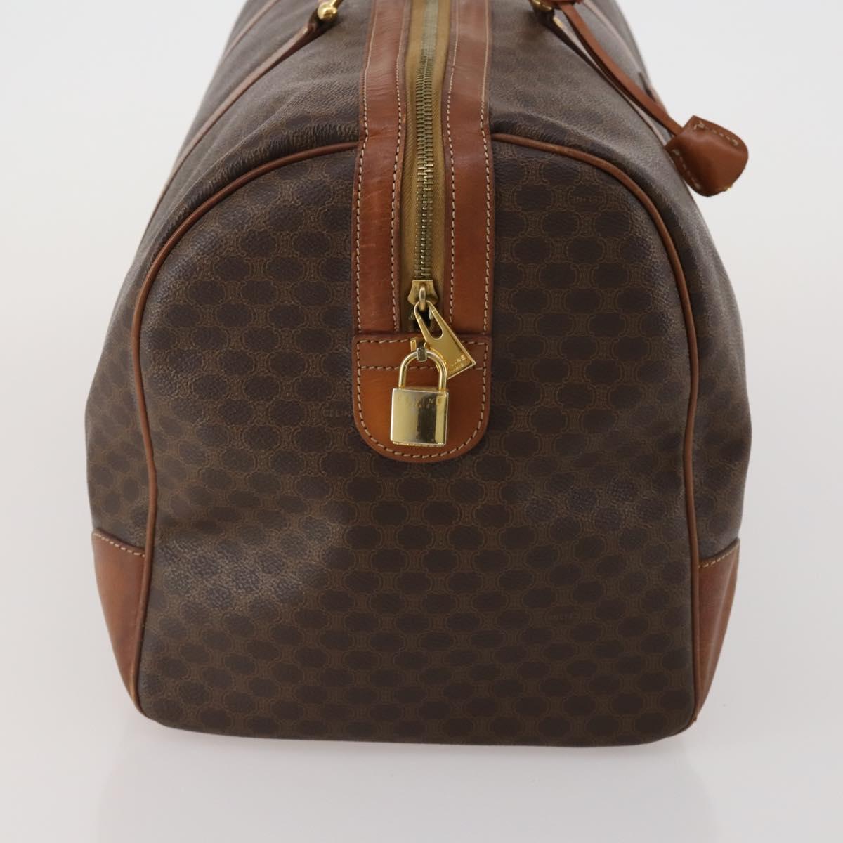 CELINE Macadam Canvas Boston Bag PVC Leather Brown Gold Auth 200952