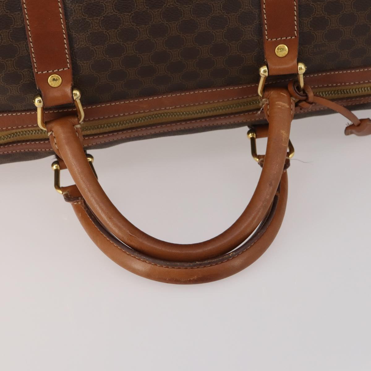CELINE Macadam Canvas Boston Bag PVC Leather Brown Gold Auth 200952