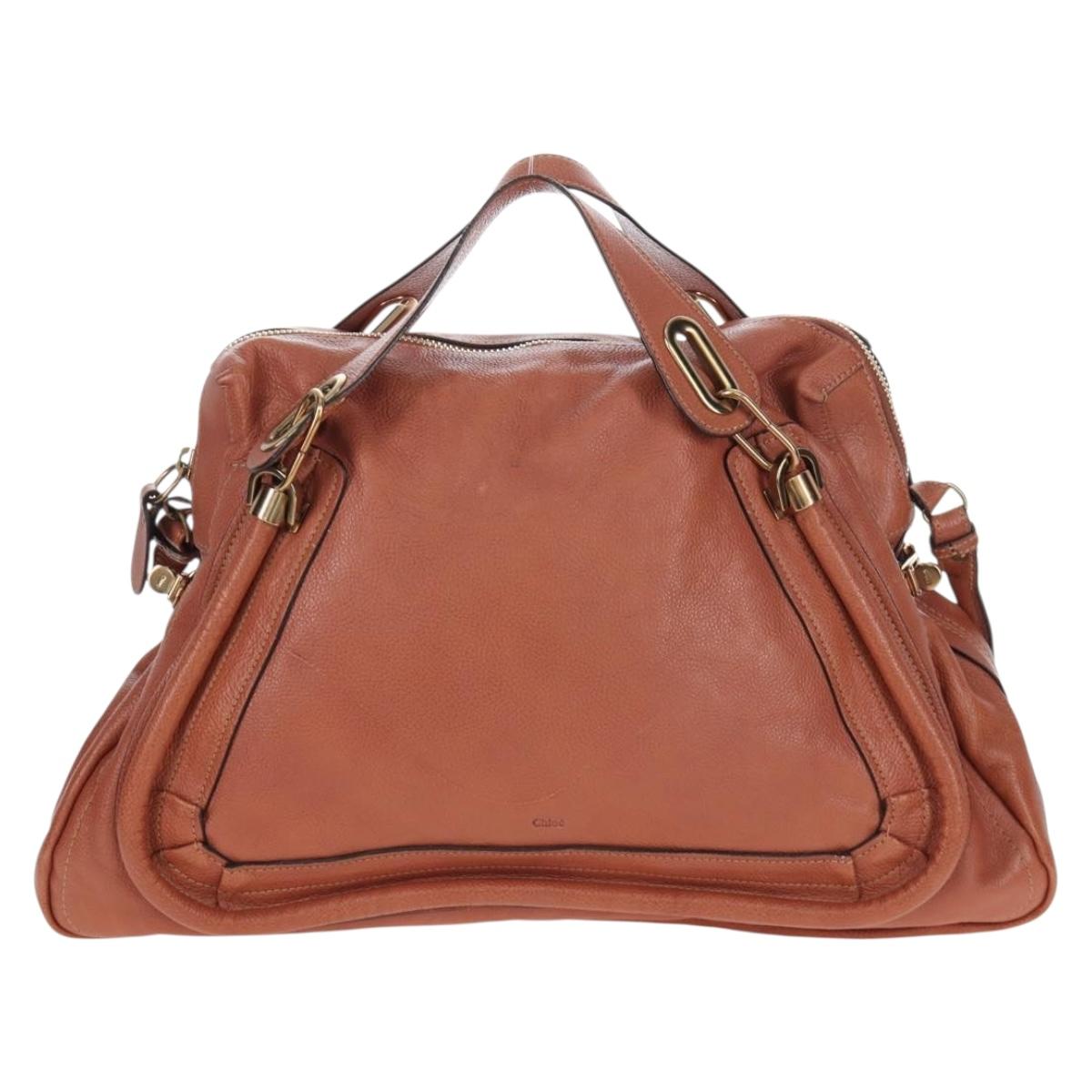 Chloe Paraty Hand Bag Leather 2way Brown Gold Auth 200955V