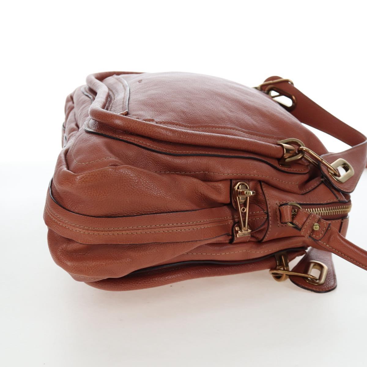 Chloe Paraty Hand Bag Leather 2way Brown Gold Auth 200955V