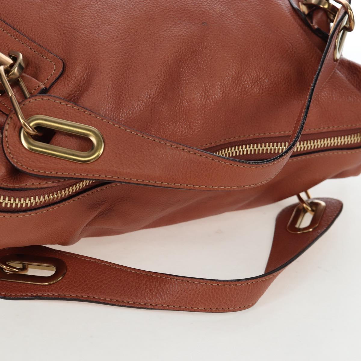 Chloe Paraty Hand Bag Leather 2way Brown Gold Auth 200955V
