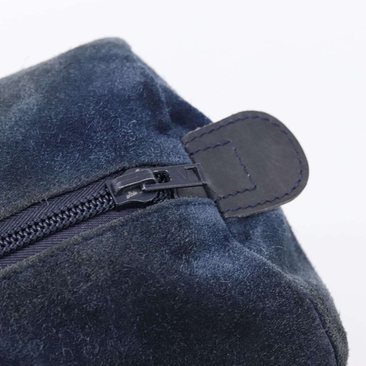 LOEWE Hand Bag Suede Navy Gold Auth 200957