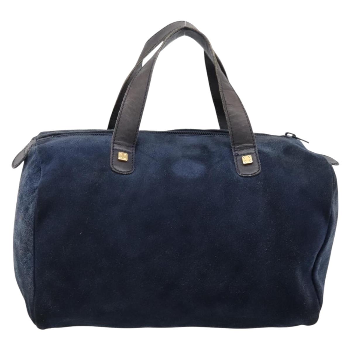 LOEWE Hand Bag Suede Navy Gold Auth 200957