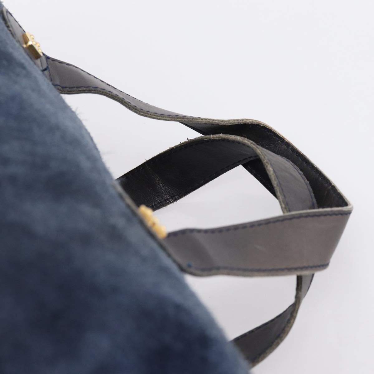 LOEWE Hand Bag Suede Navy Gold Auth 200957