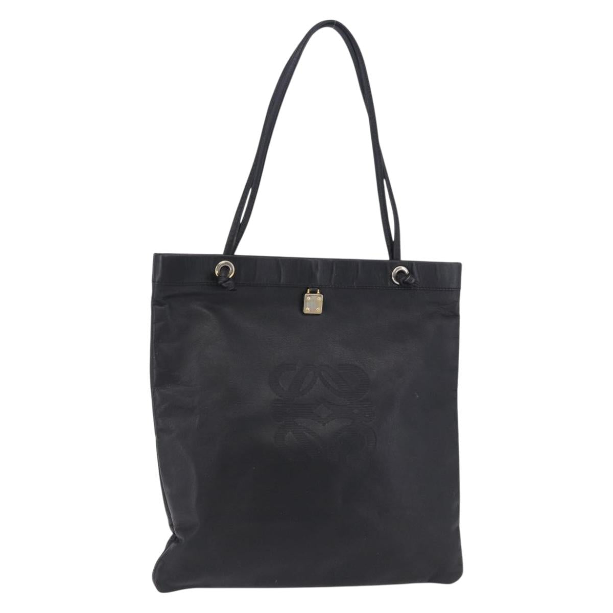LOEWE Tote Bag Leather Black Gold Auth 200960