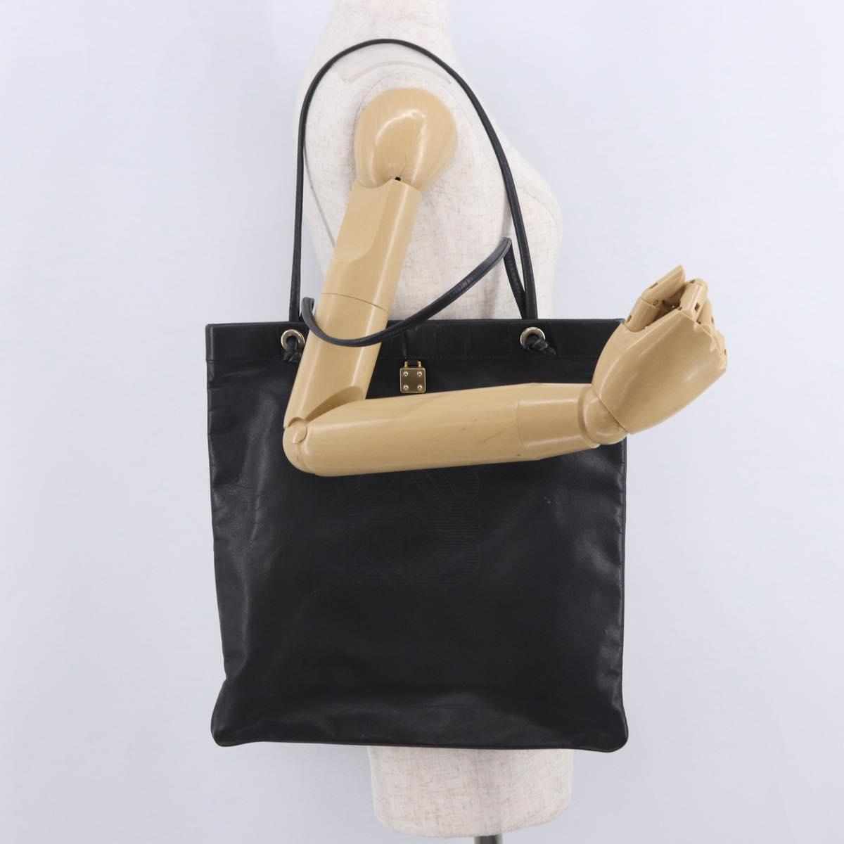 LOEWE Tote Bag Leather Black Gold Auth 200960