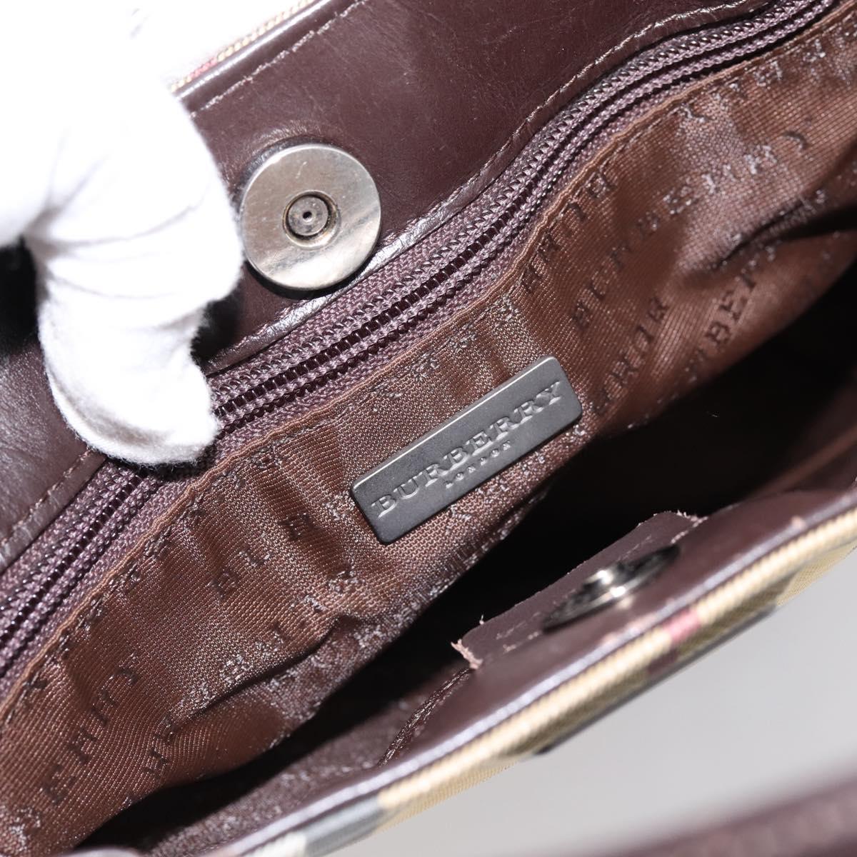 BURBERRY Nova Check Hand Bag PVC Beige Silver Auth 200962
