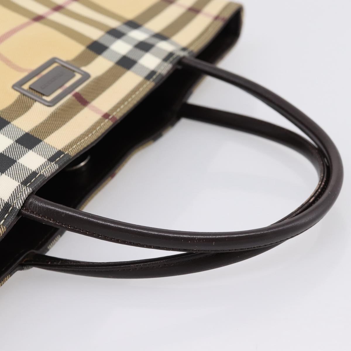 BURBERRY Nova Check Hand Bag PVC Beige Silver Auth 200962