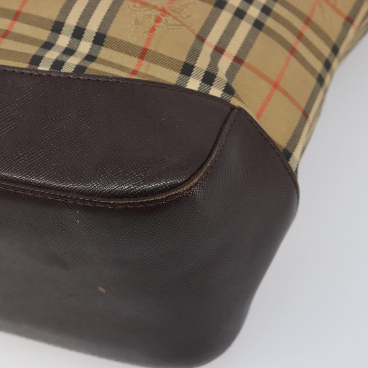 BURBERRY Nova Check Tote Bag Canvas Beige Gold Auth 200966