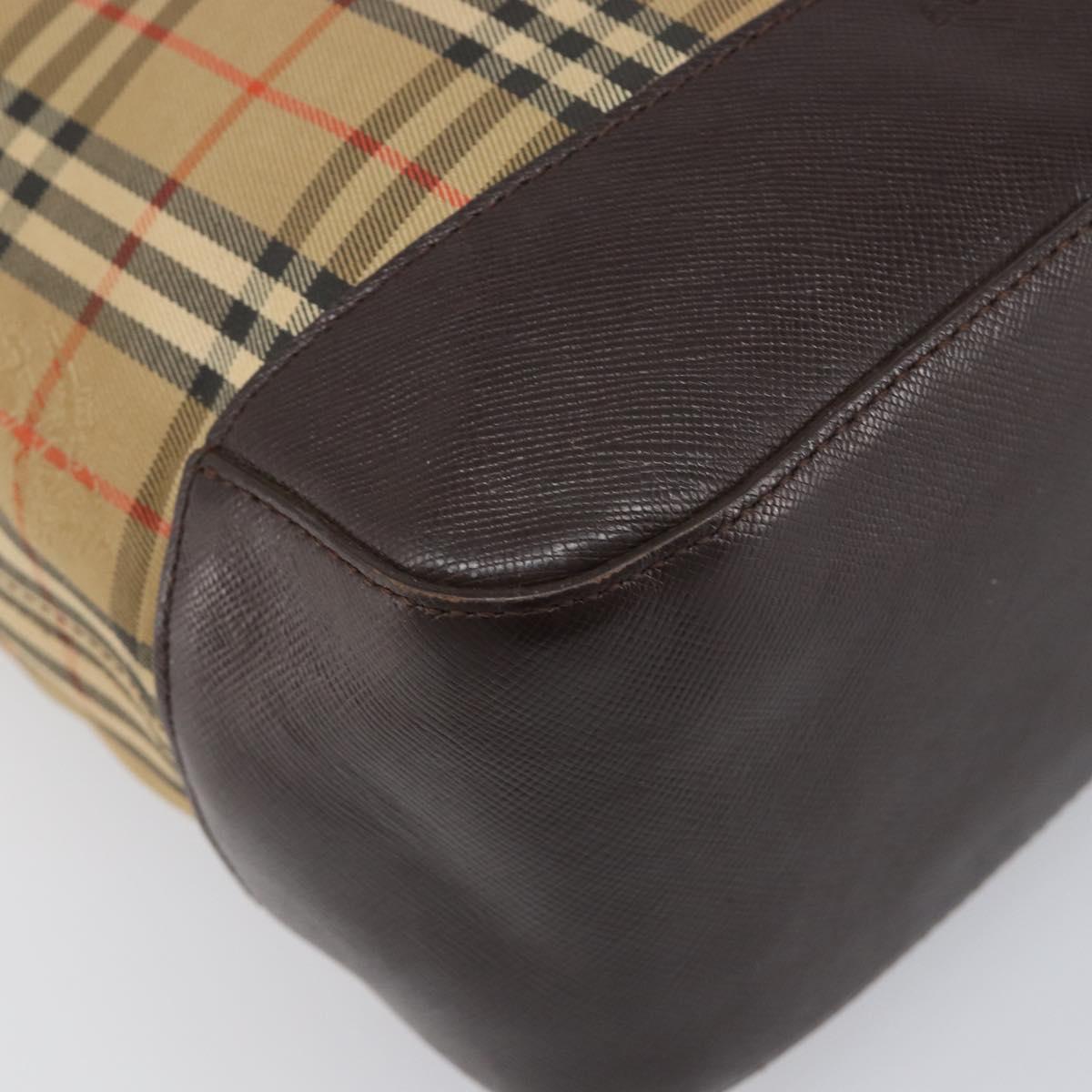 BURBERRY Nova Check Tote Bag Canvas Beige Gold Auth 200966
