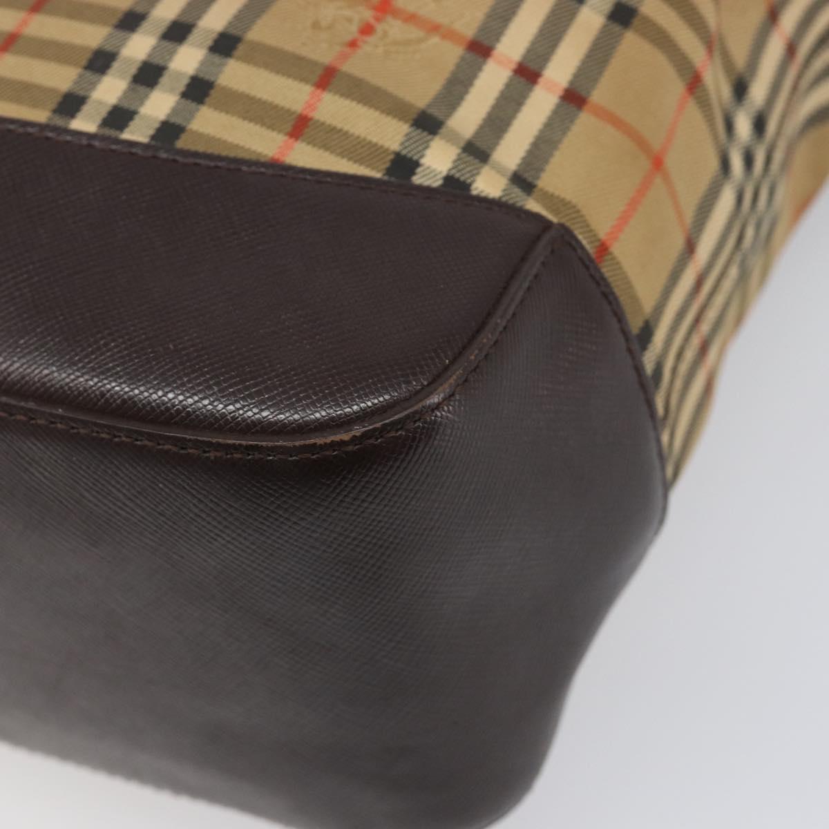 BURBERRY Nova Check Tote Bag Canvas Beige Gold Auth 200966