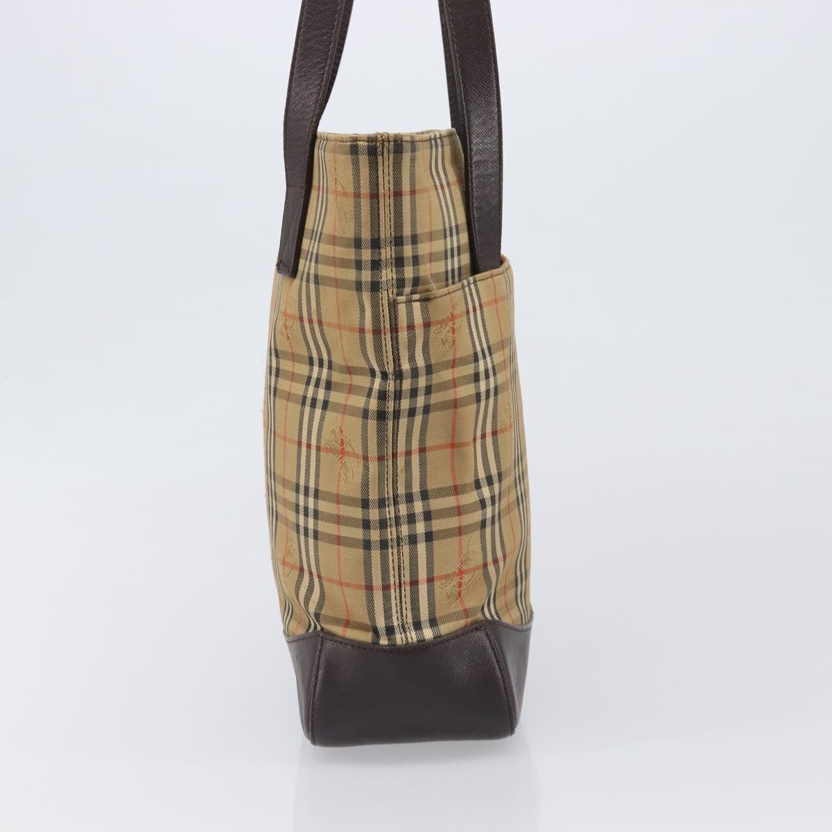 BURBERRY Nova Check Tote Bag Canvas Beige Gold Auth 200966