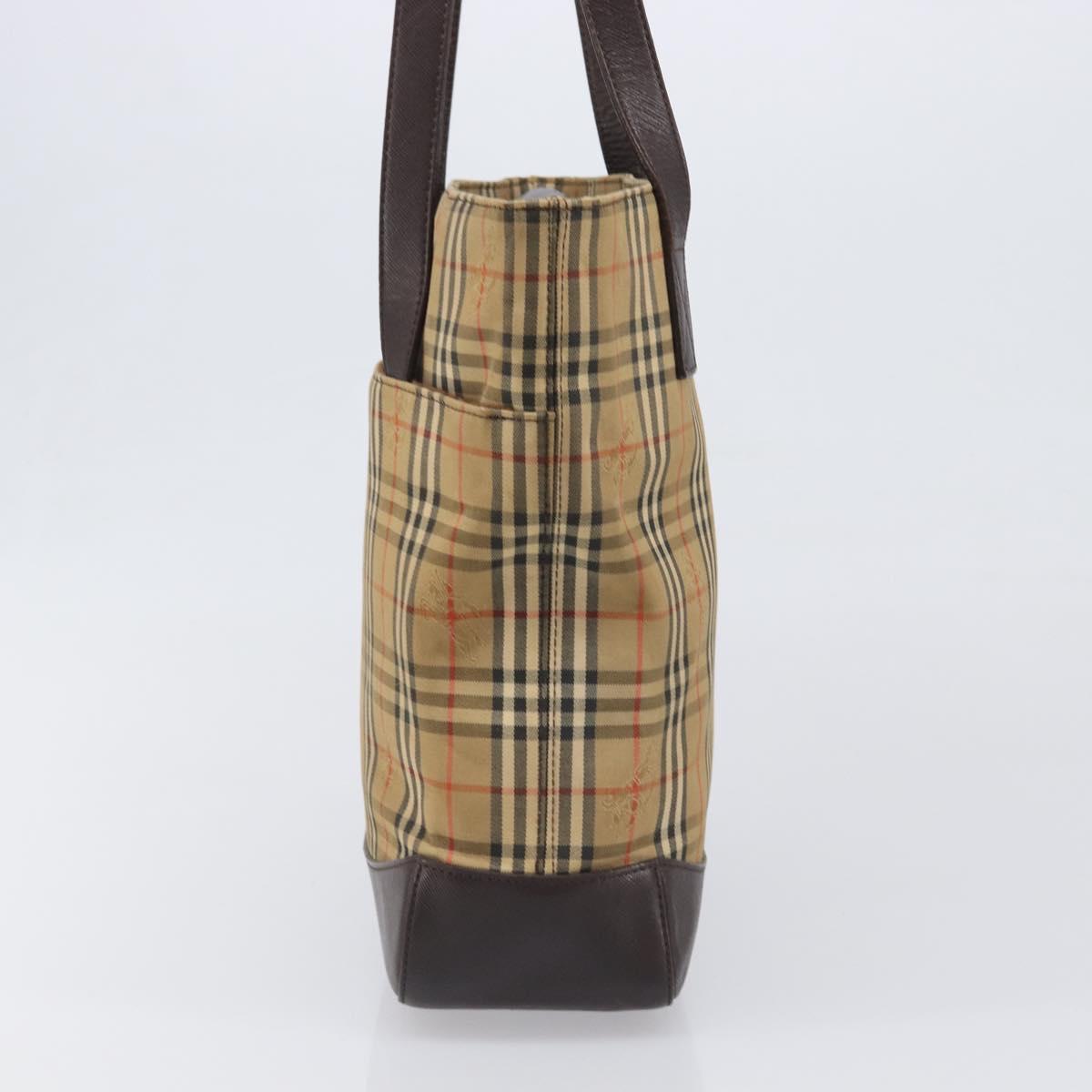 BURBERRY Nova Check Tote Bag Canvas Beige Gold Auth 200966