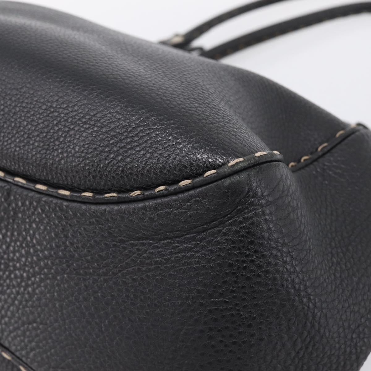FENDI Celeria Tote Bag Leather Black Silver Auth 200968A
