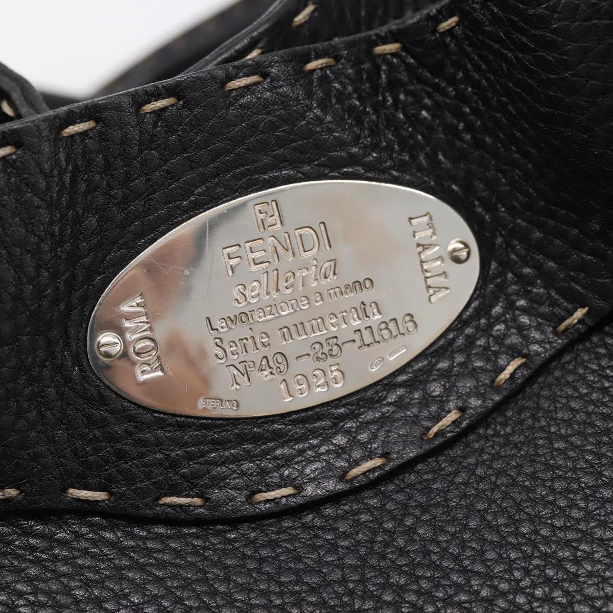 FENDI Celeria Tote Bag Leather Black Silver Auth 200968A