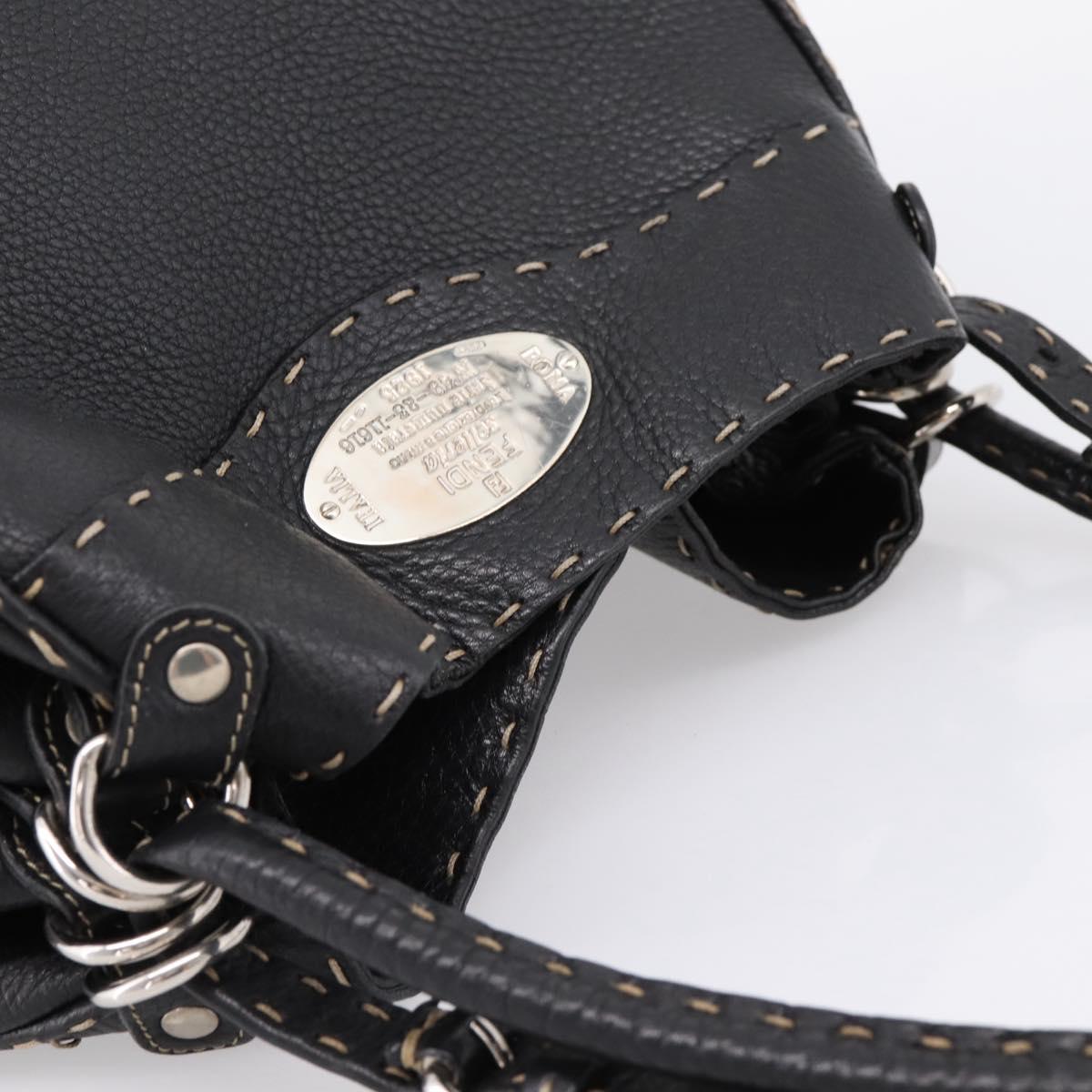 FENDI Celeria Tote Bag Leather Black Silver Auth 200968A