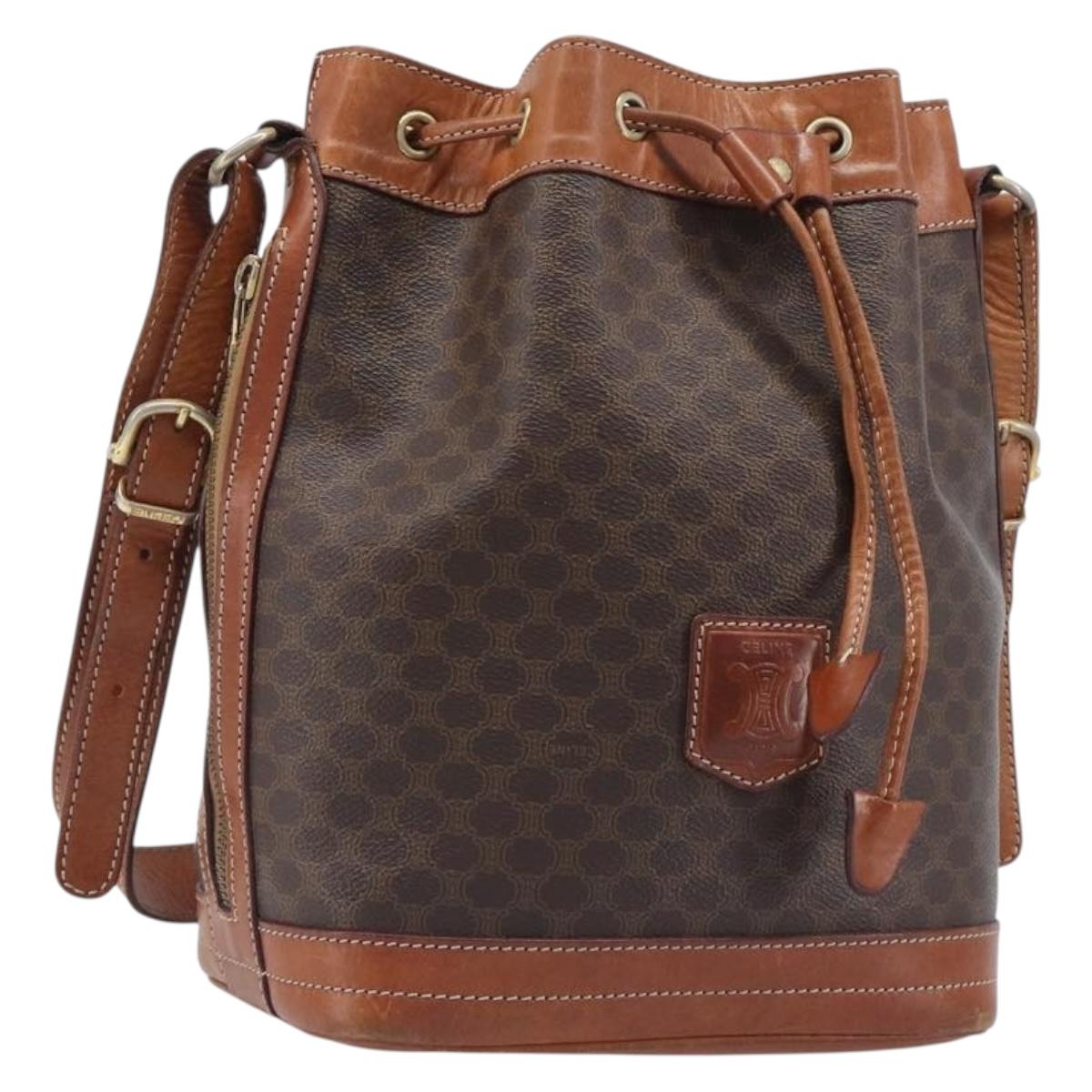 CELINE Macadam Canvas Shoulder Bag PVC Leather Brown Gold Auth 200971