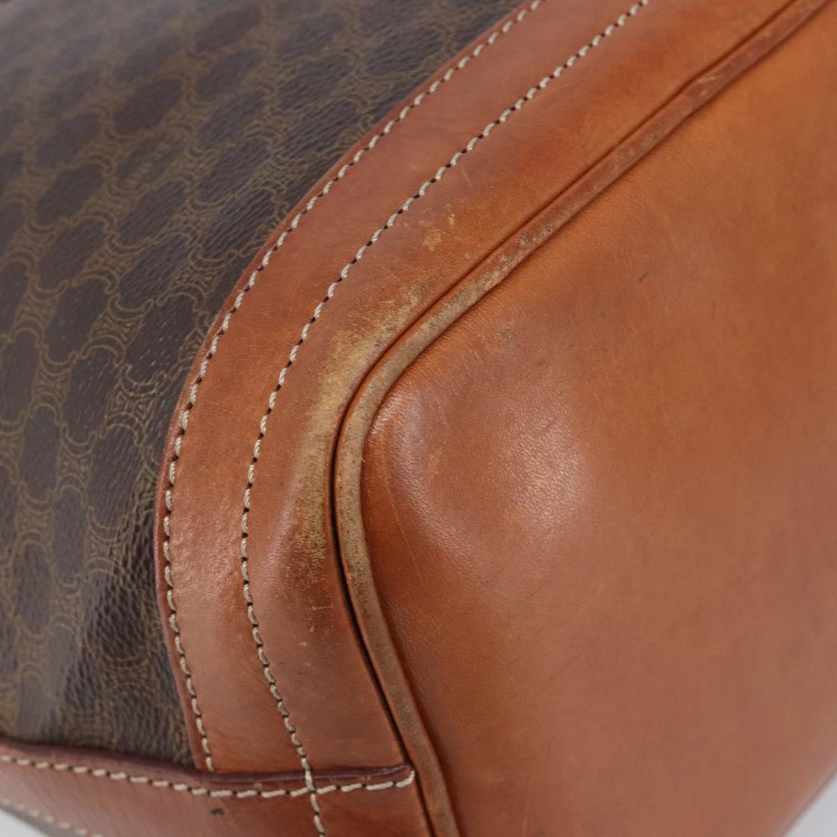 CELINE Macadam Canvas Shoulder Bag PVC Leather Brown Gold Auth 200971