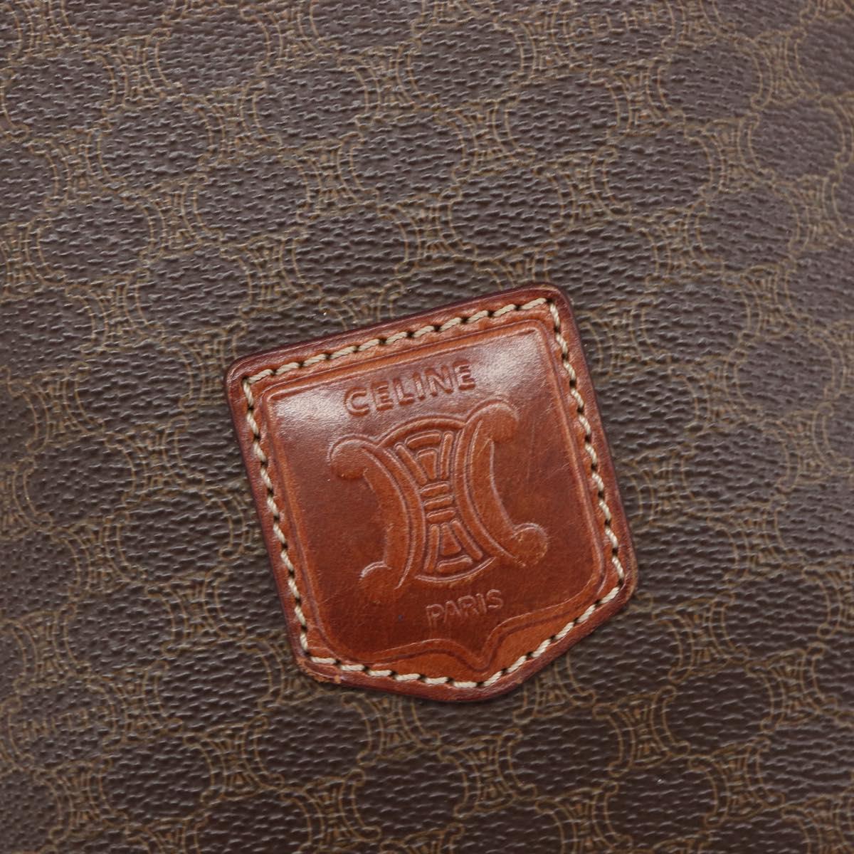 CELINE Macadam Canvas Shoulder Bag PVC Leather Brown Gold Auth 200971