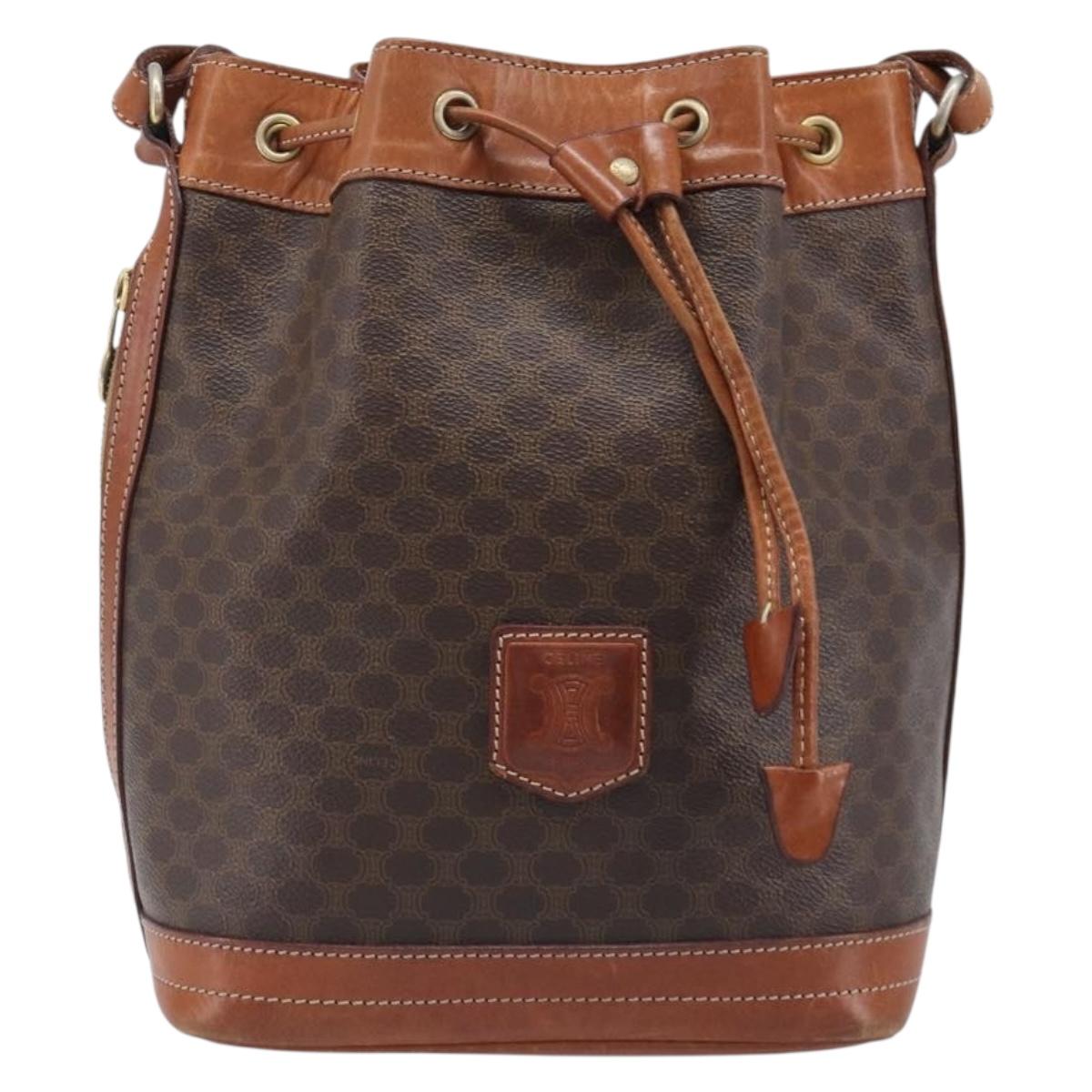 CELINE Macadam Canvas Shoulder Bag PVC Leather Brown Gold Auth 200971