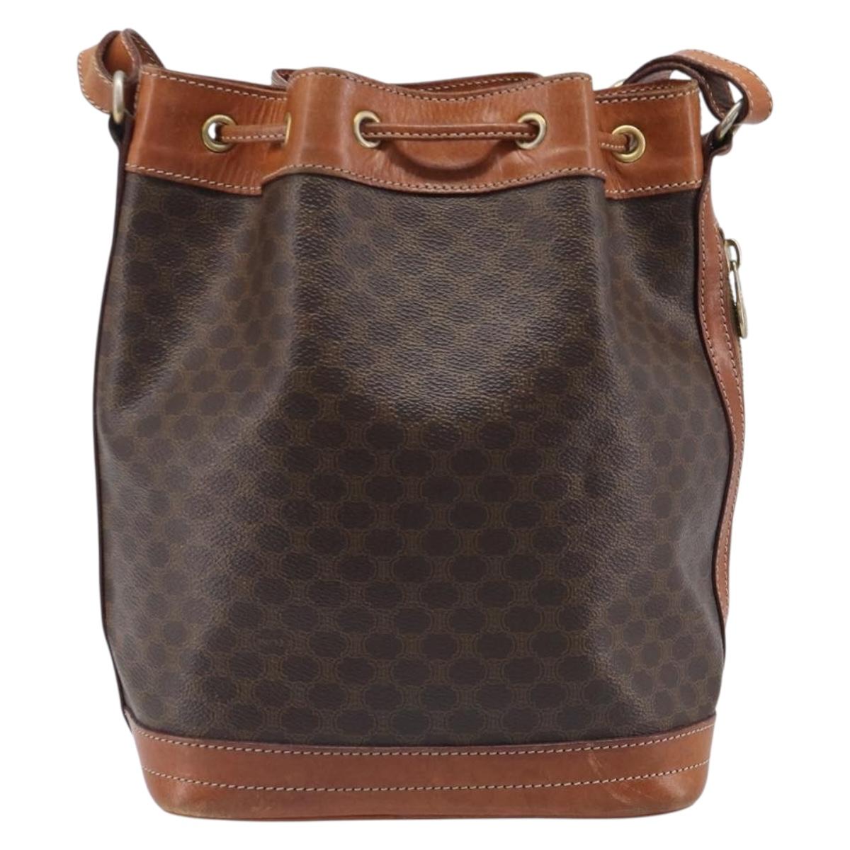 CELINE Macadam Canvas Shoulder Bag PVC Leather Brown Gold Auth 200971