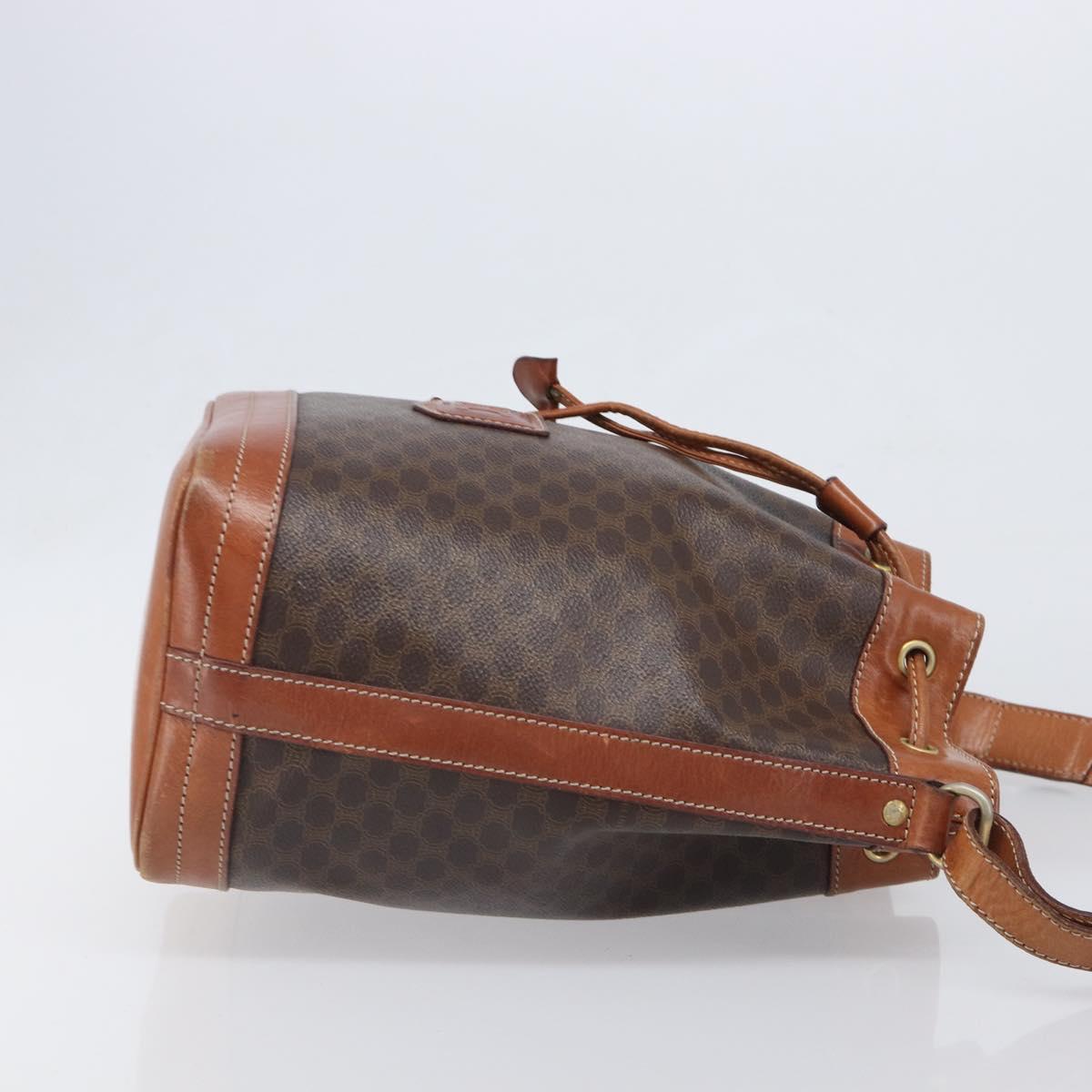 CELINE Macadam Canvas Shoulder Bag PVC Leather Brown Gold Auth 200971