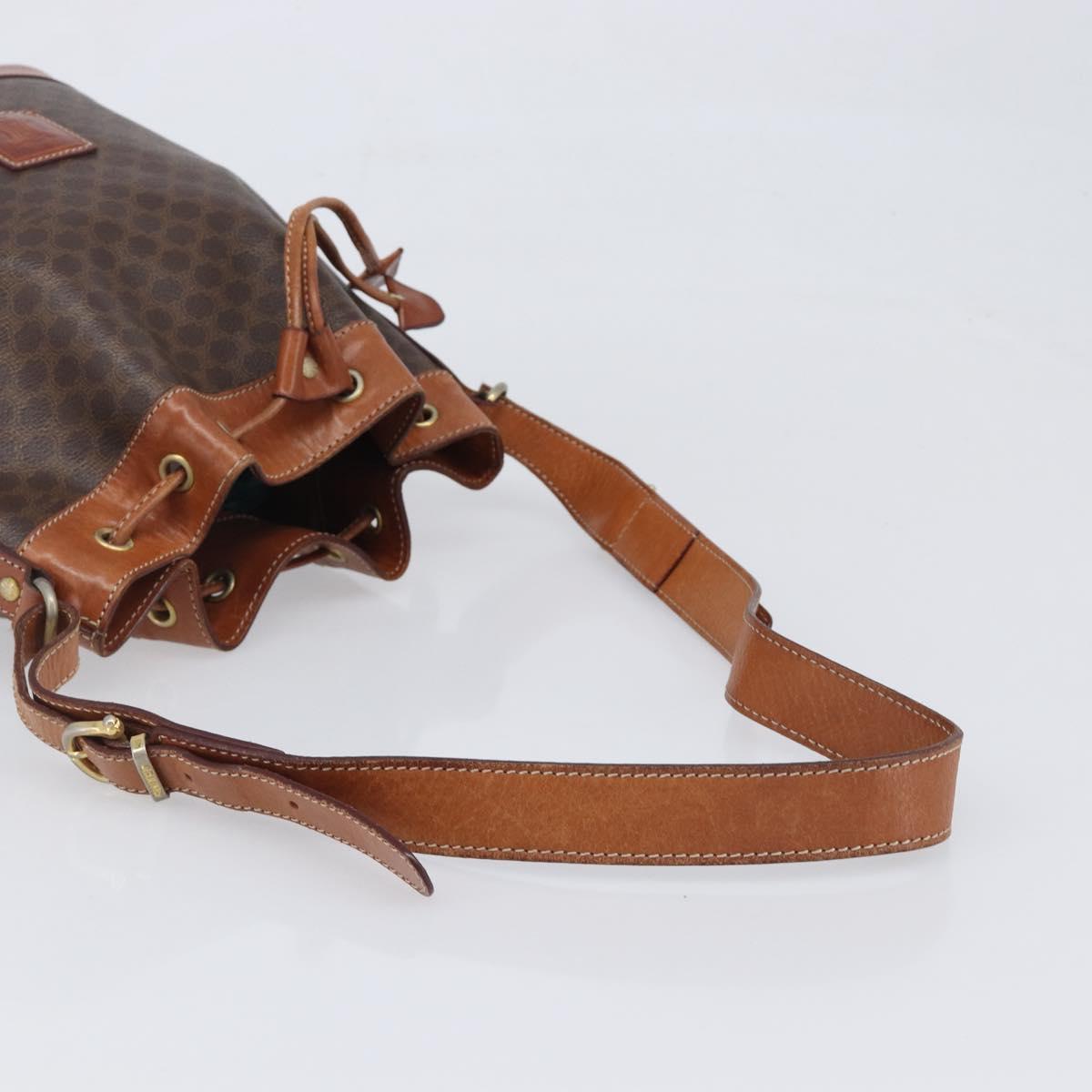 CELINE Macadam Canvas Shoulder Bag PVC Leather Brown Gold Auth 200971