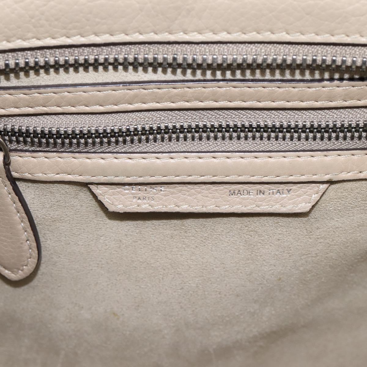 CELINE Luggage Micro Shopper Hand Bag Leather Beige Silver Auth 200973V