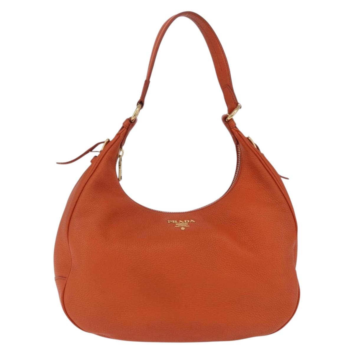 PRADA Shoulder Bag Vittero Dino Leather Orange Gold Auth 200974SAM