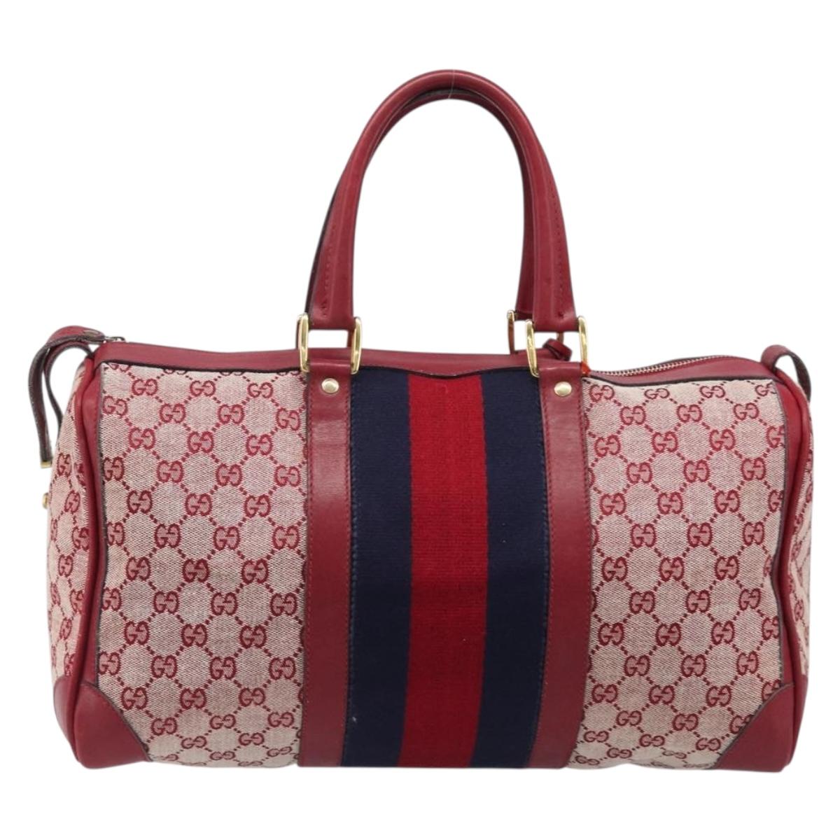 GUCCI GG Canvas Sherry Line Boston Bag Red Gold Auth 200975