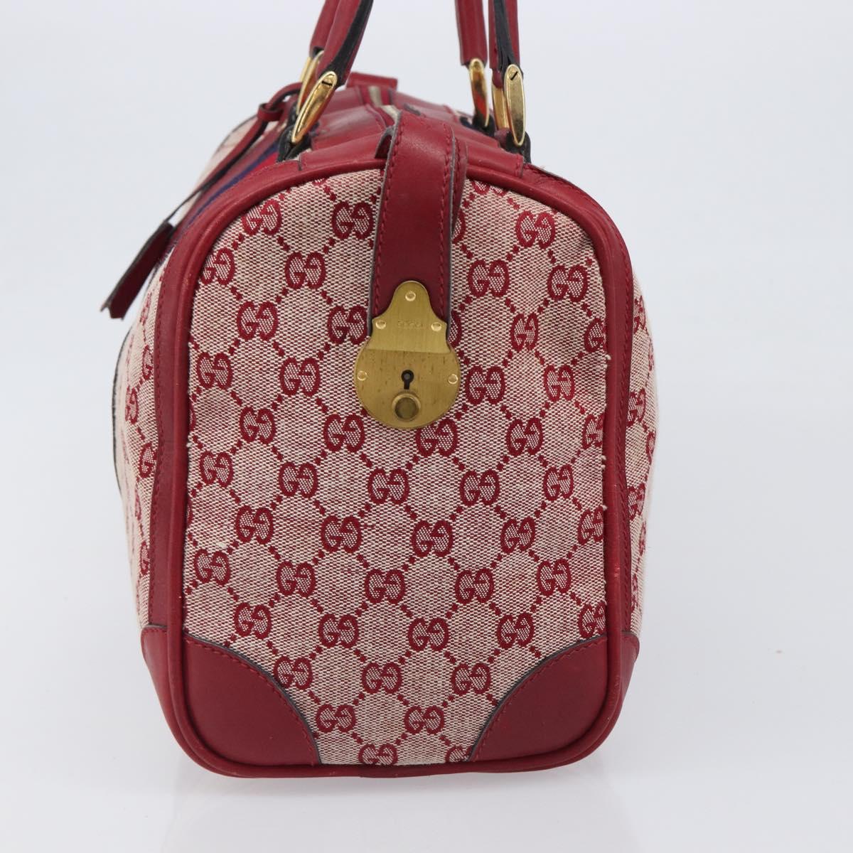 GUCCI GG Canvas Sherry Line Boston Bag Red Gold Auth 200975