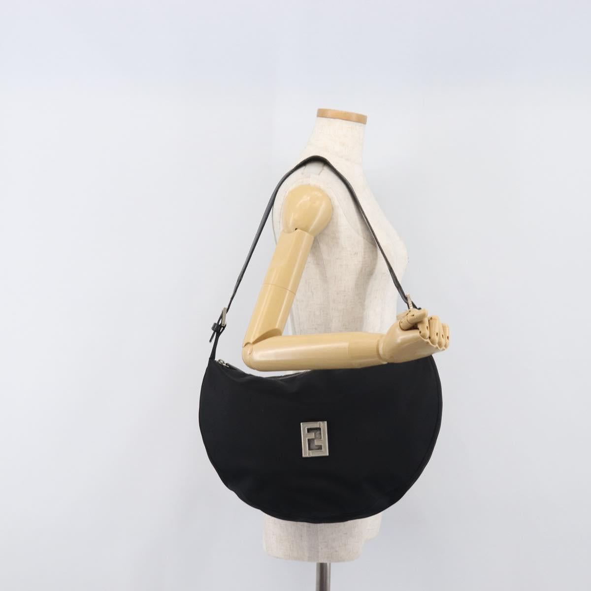 FENDI Shoulder Bag Nylon Black Silver Auth 200978