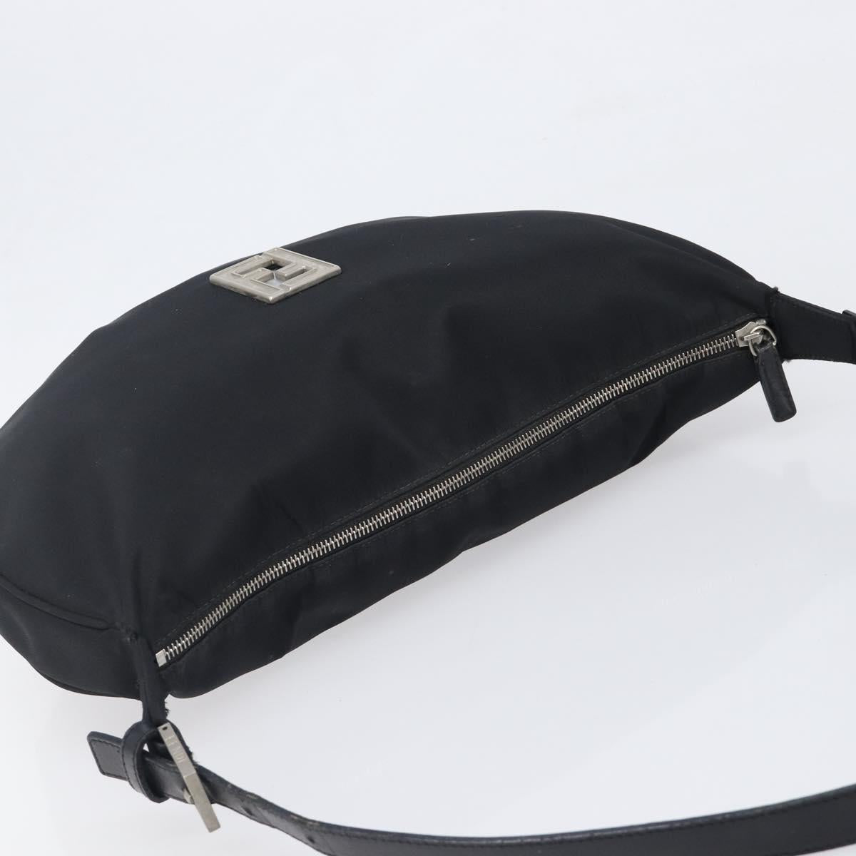 FENDI Shoulder Bag Nylon Black Silver Auth 200978