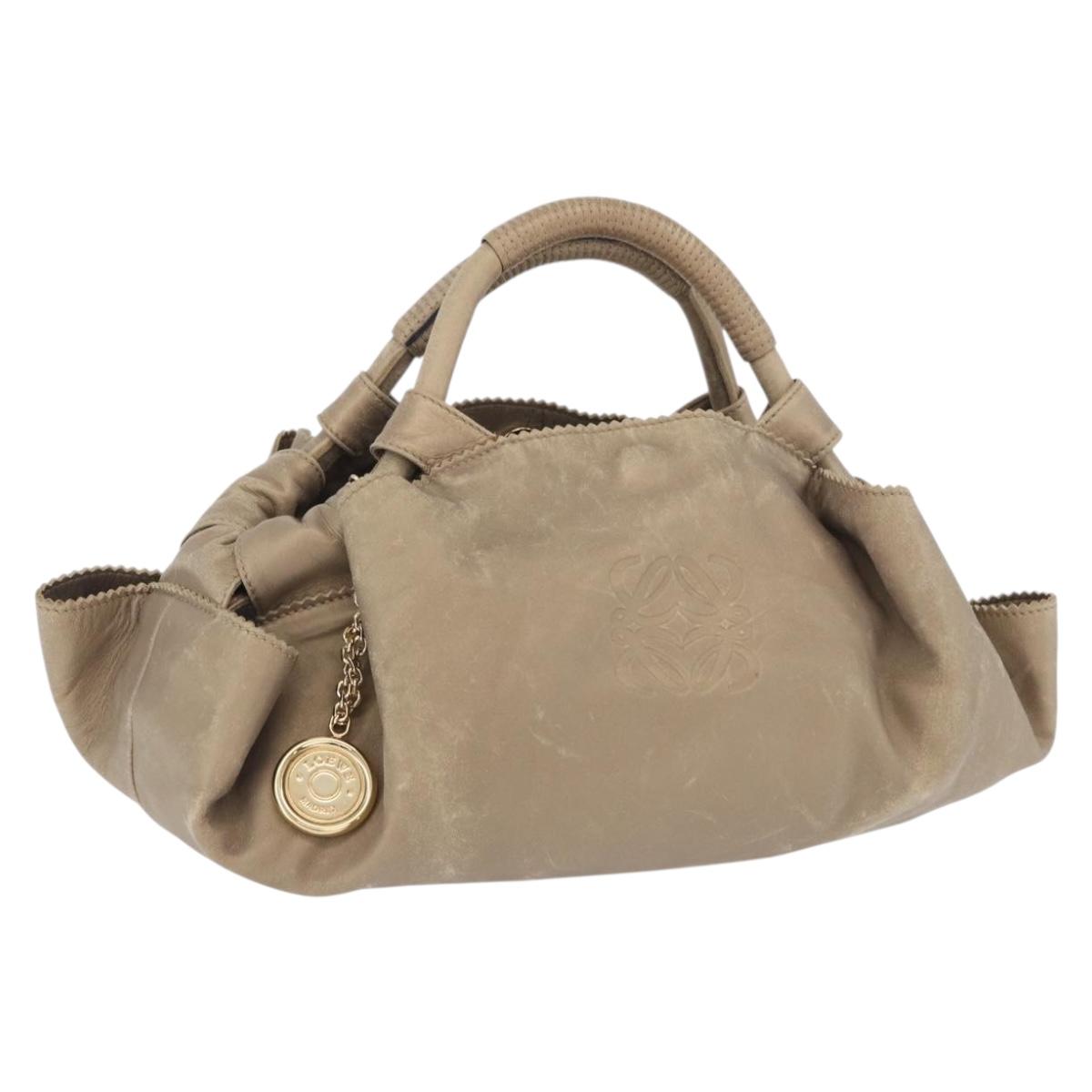LOEWE Hand Bag Leather Gold Auth 200979