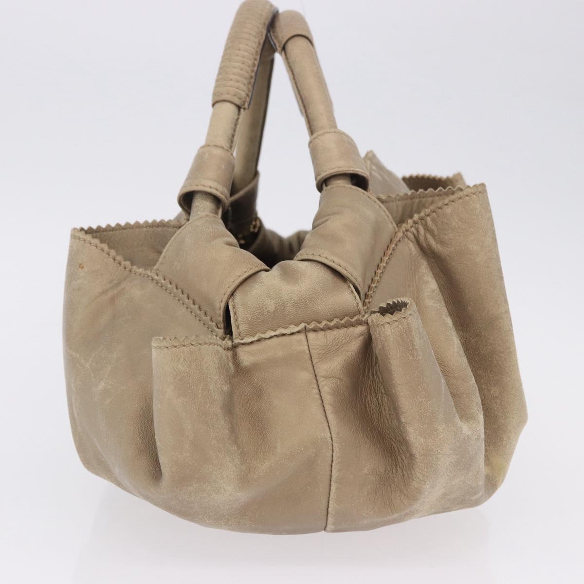 LOEWE Hand Bag Leather Gold Auth 200979