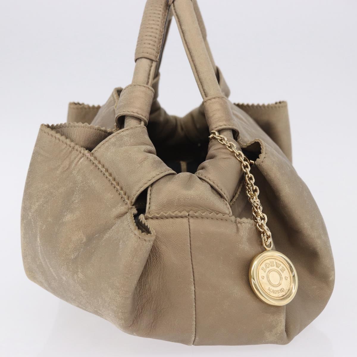 LOEWE Hand Bag Leather Gold Auth 200979