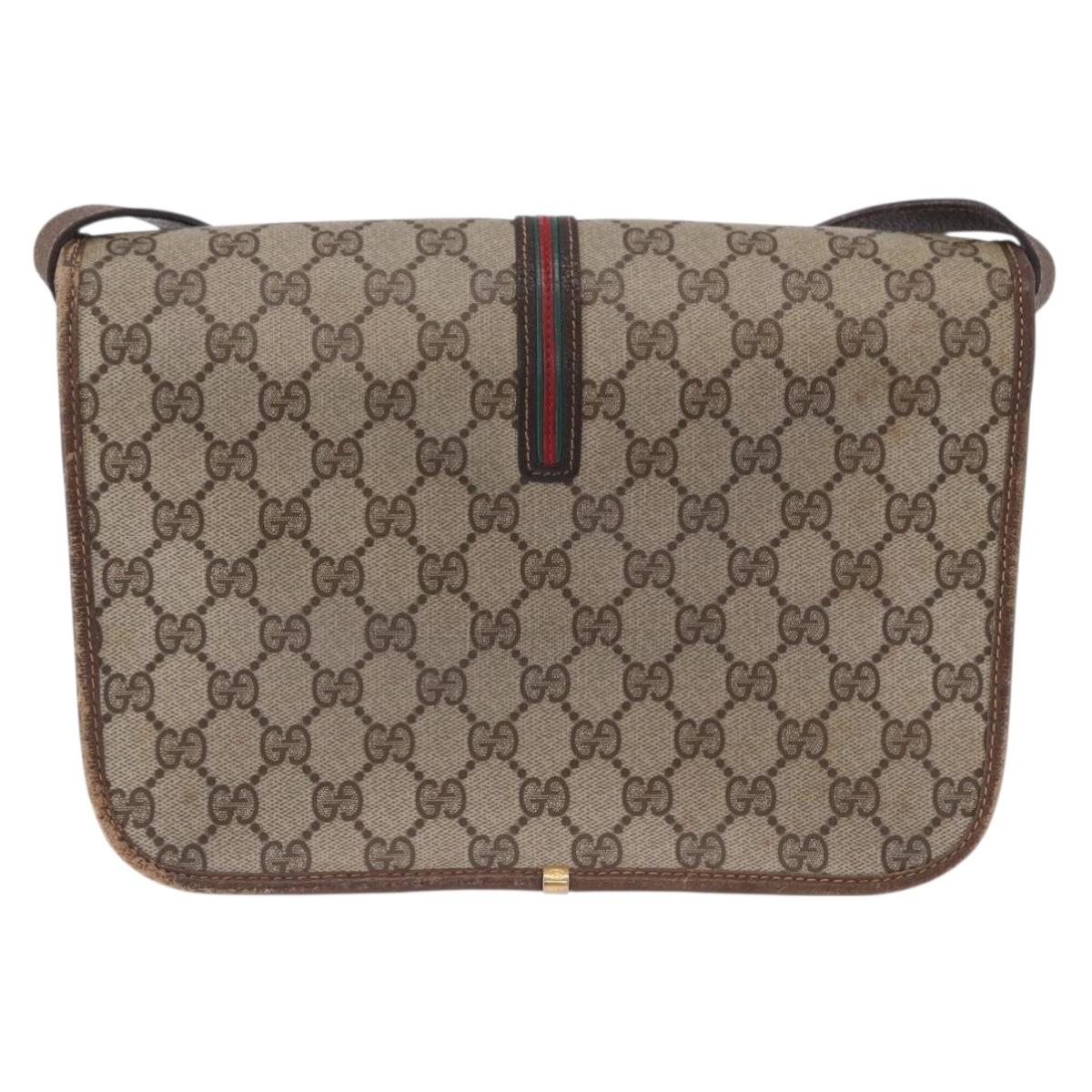 GUCCI GG Supreme Web Sherry Line Bag PVC Beige Gold 001 104 0551 Auth 200981