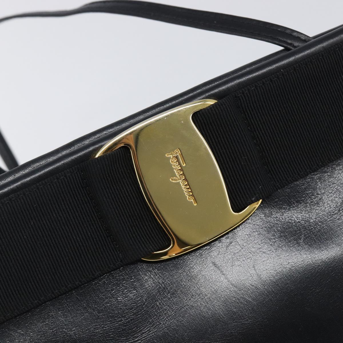 Salvatore Ferragamo Vala Shoulder Bag Leather Black Gold Auth 200983