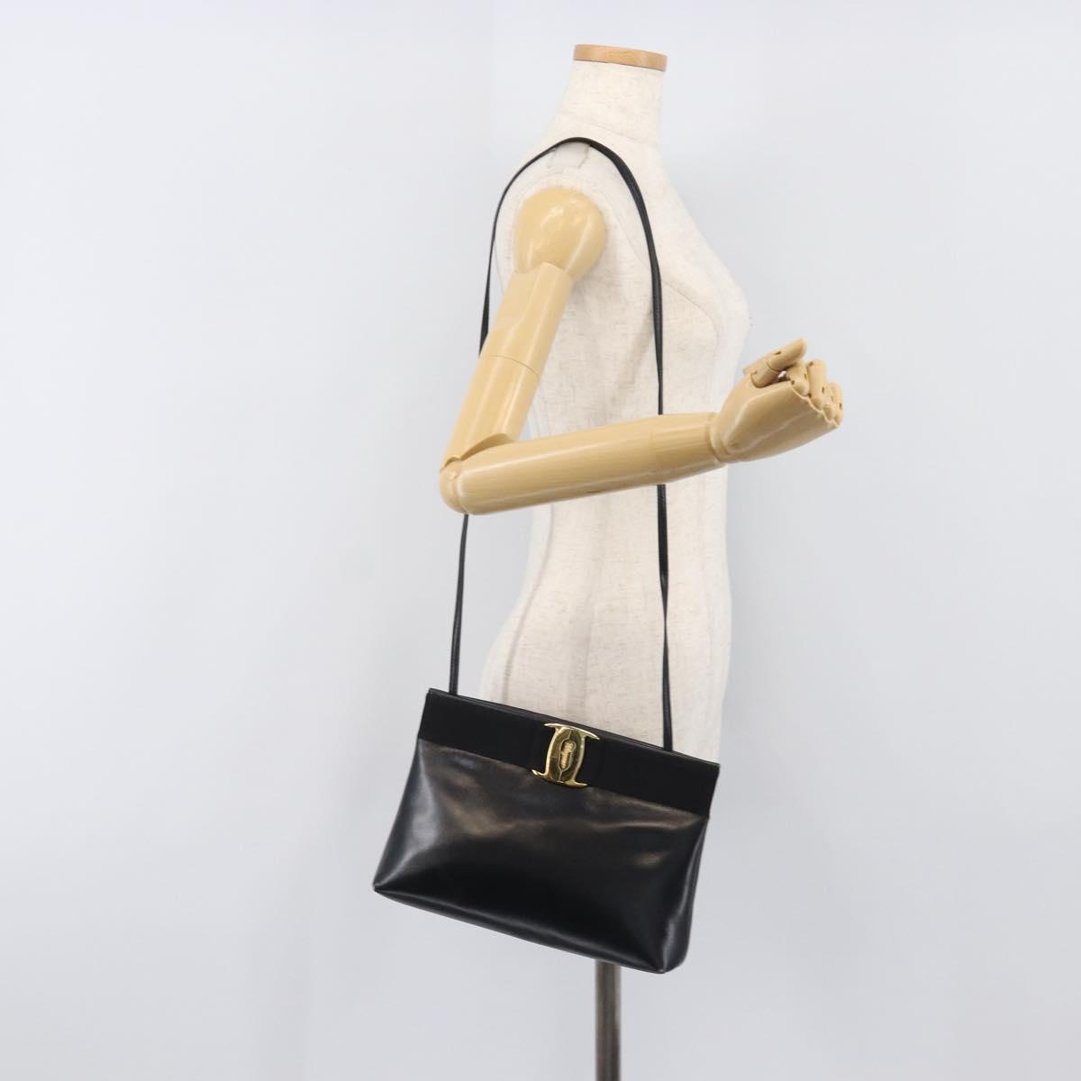 Salvatore Ferragamo Vala Shoulder Bag Leather Black Gold Auth 200983