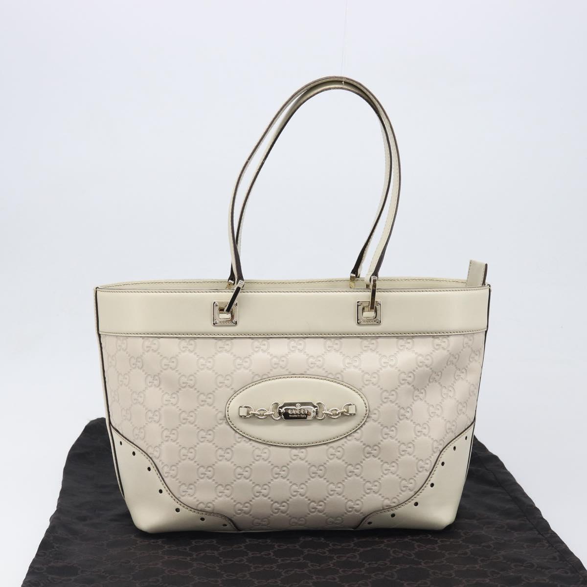 GUCCI GG Canvas Guccissima Tote Bag Leather Ivory Gold 145993 Auth 200986V