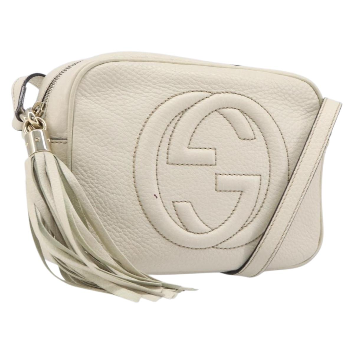 GUCCI Shoulder Bag Leather White Gold 308364 Auth 200987V
