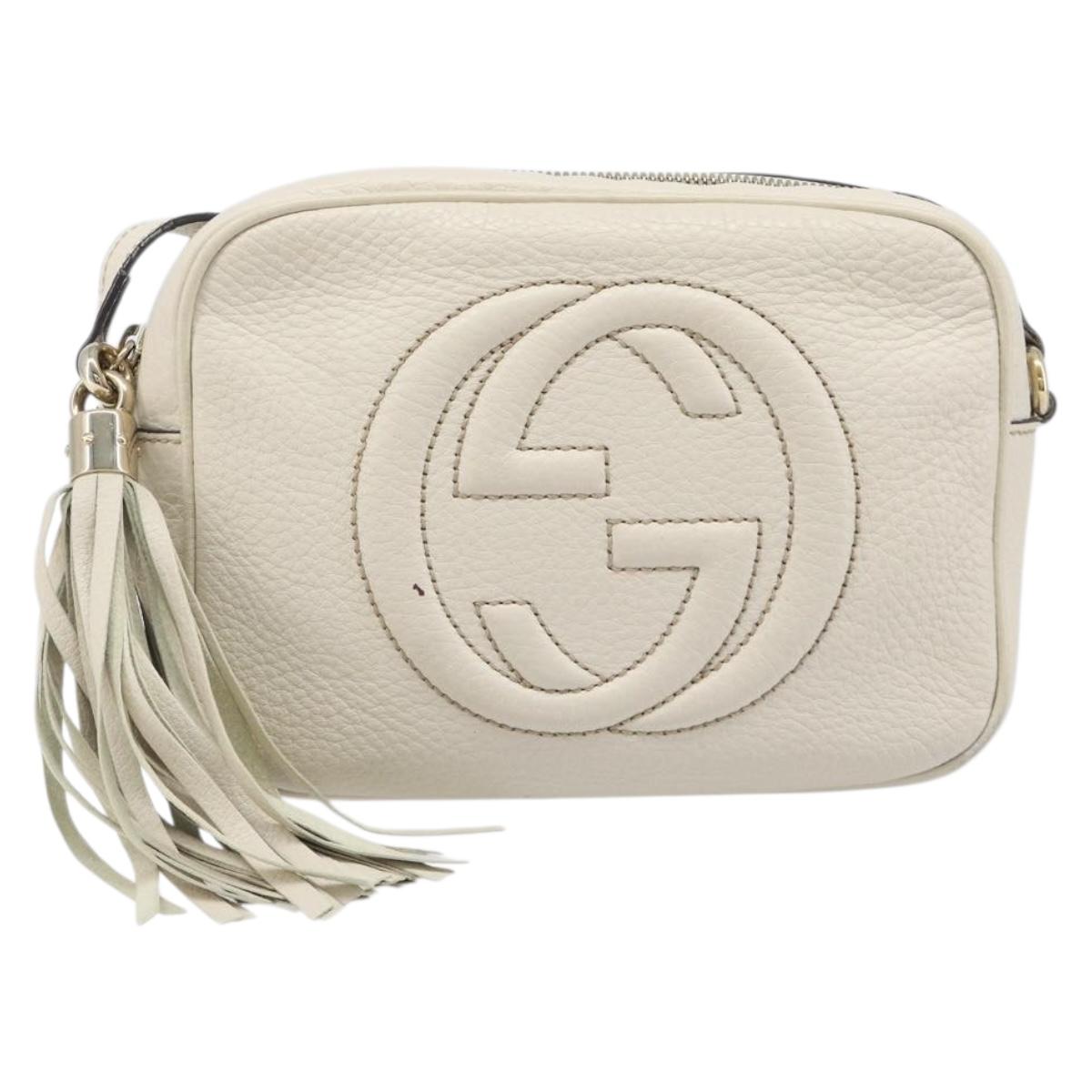 GUCCI Shoulder Bag Leather White Gold 308364 Auth 200987V