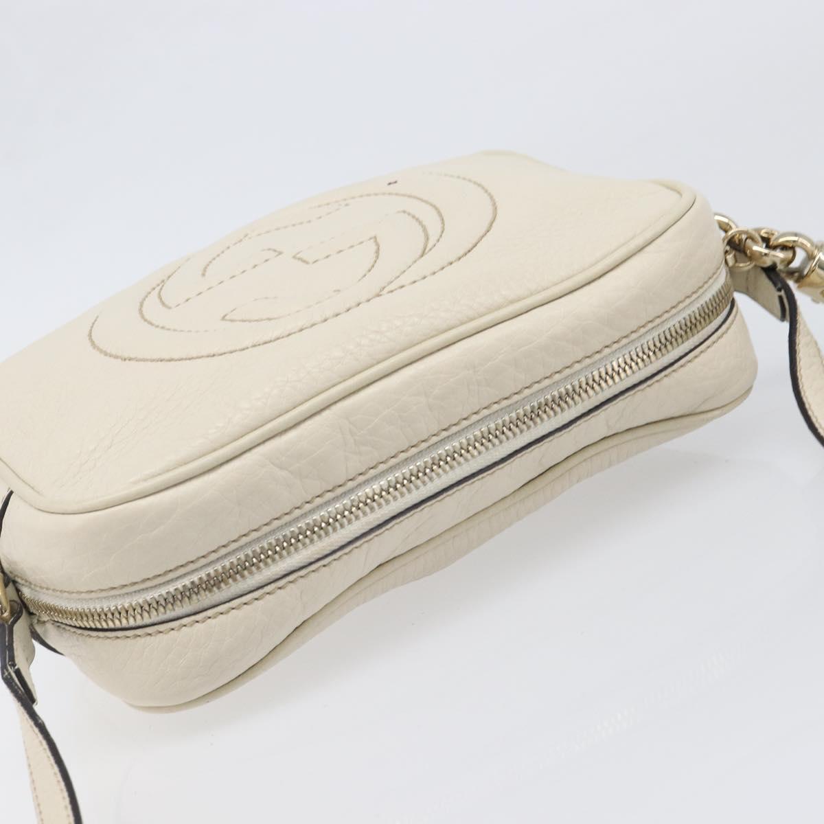 GUCCI Shoulder Bag Leather White Gold 308364 Auth 200987V