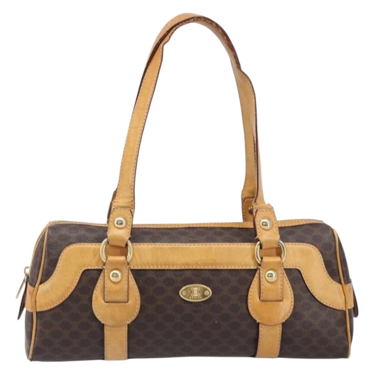 CELINE Macadam Canvas Shoulder Bag PVC Leather Brown Gold Auth 200988