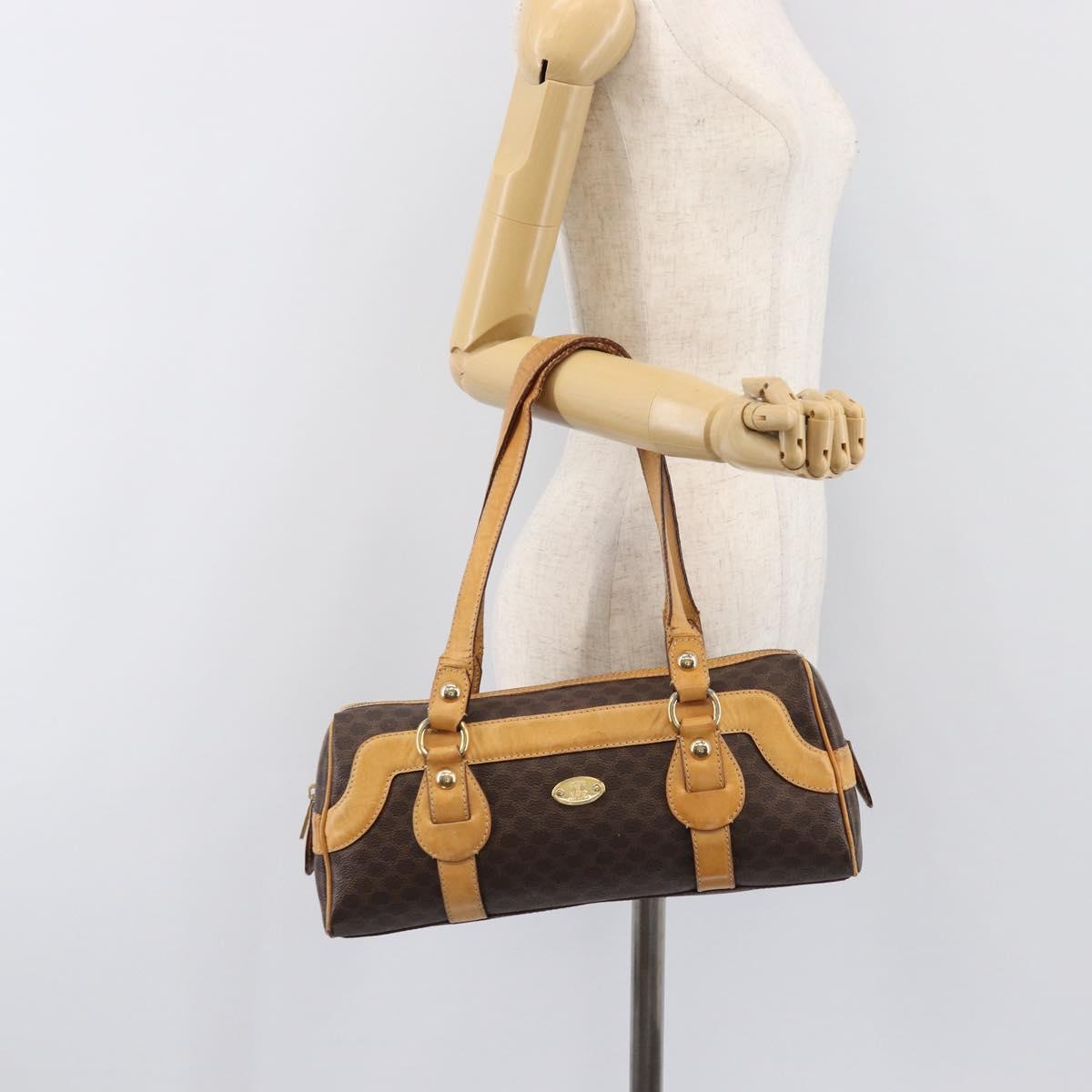 CELINE Macadam Canvas Shoulder Bag PVC Leather Brown Gold Auth 200988