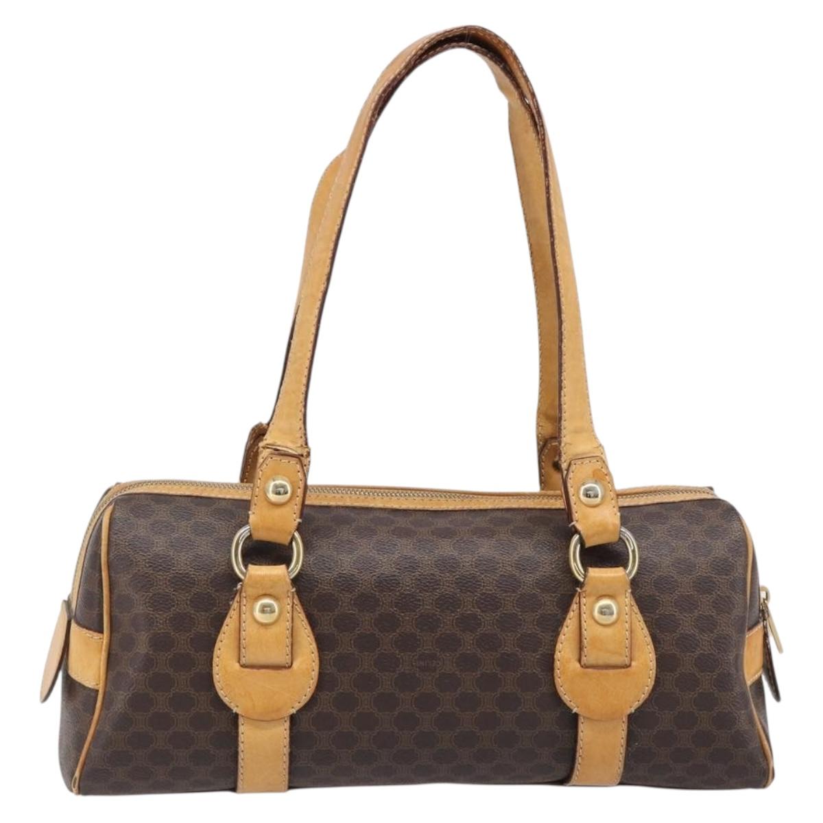 CELINE Macadam Canvas Shoulder Bag PVC Leather Brown Gold Auth 200988