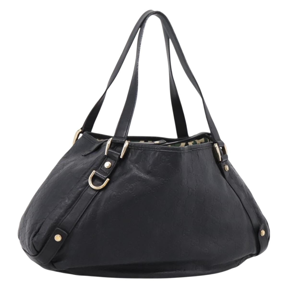 GUCCI GG Canvas Guccissima Tote Bag Leather Black Gold Tone 130736 Auth 200990V