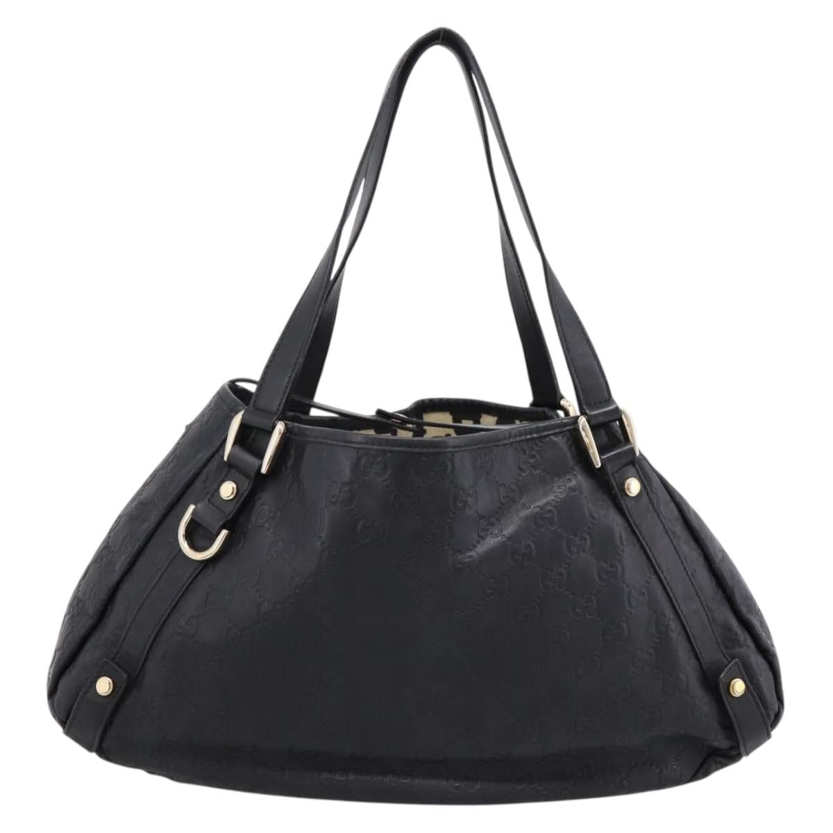 GUCCI GG Canvas Guccissima Tote Bag Leather Black Gold Tone 130736 Auth 200990V