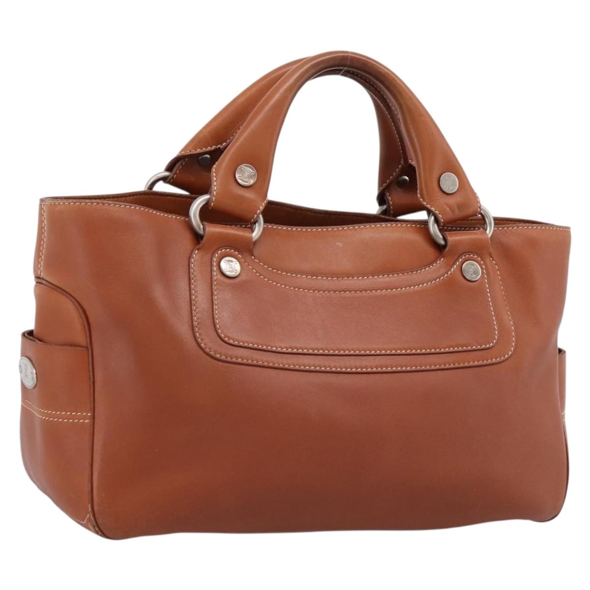CELINE Boogie Bag Hand Bag Leather Brown Silver Auth 200991A
