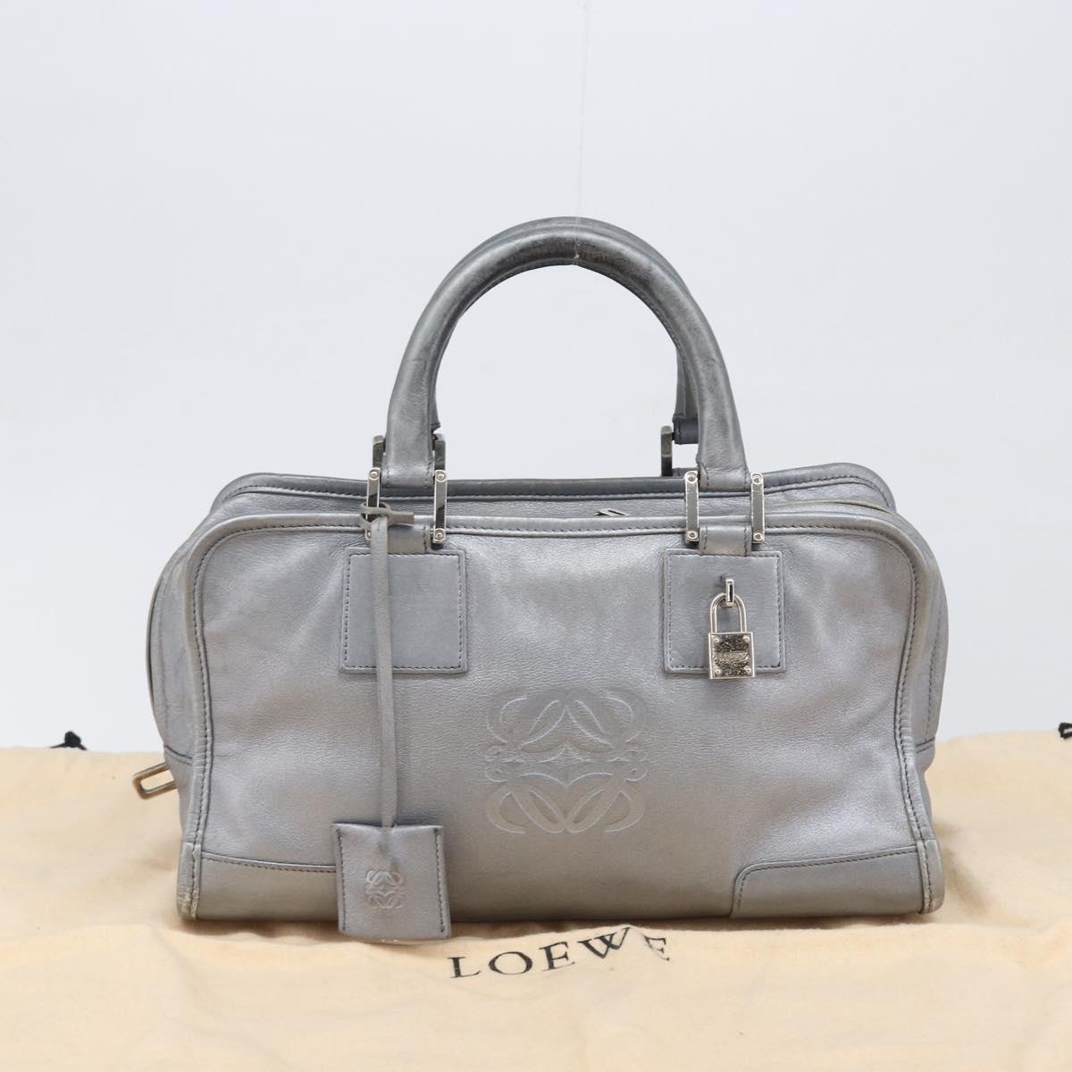 LOEWE Amazona 28 Hand Bag Leather Silver Gold Auth 200992V
